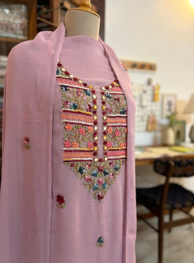 HandKnot Embroidered Gorgette Salwars by Ikhtirah
