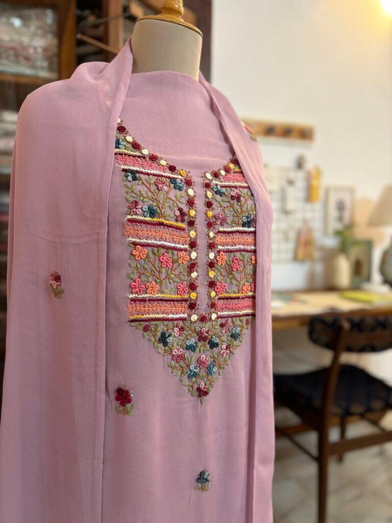 HandKnot Embroidered Gorgette Salwars by Ikhtirah