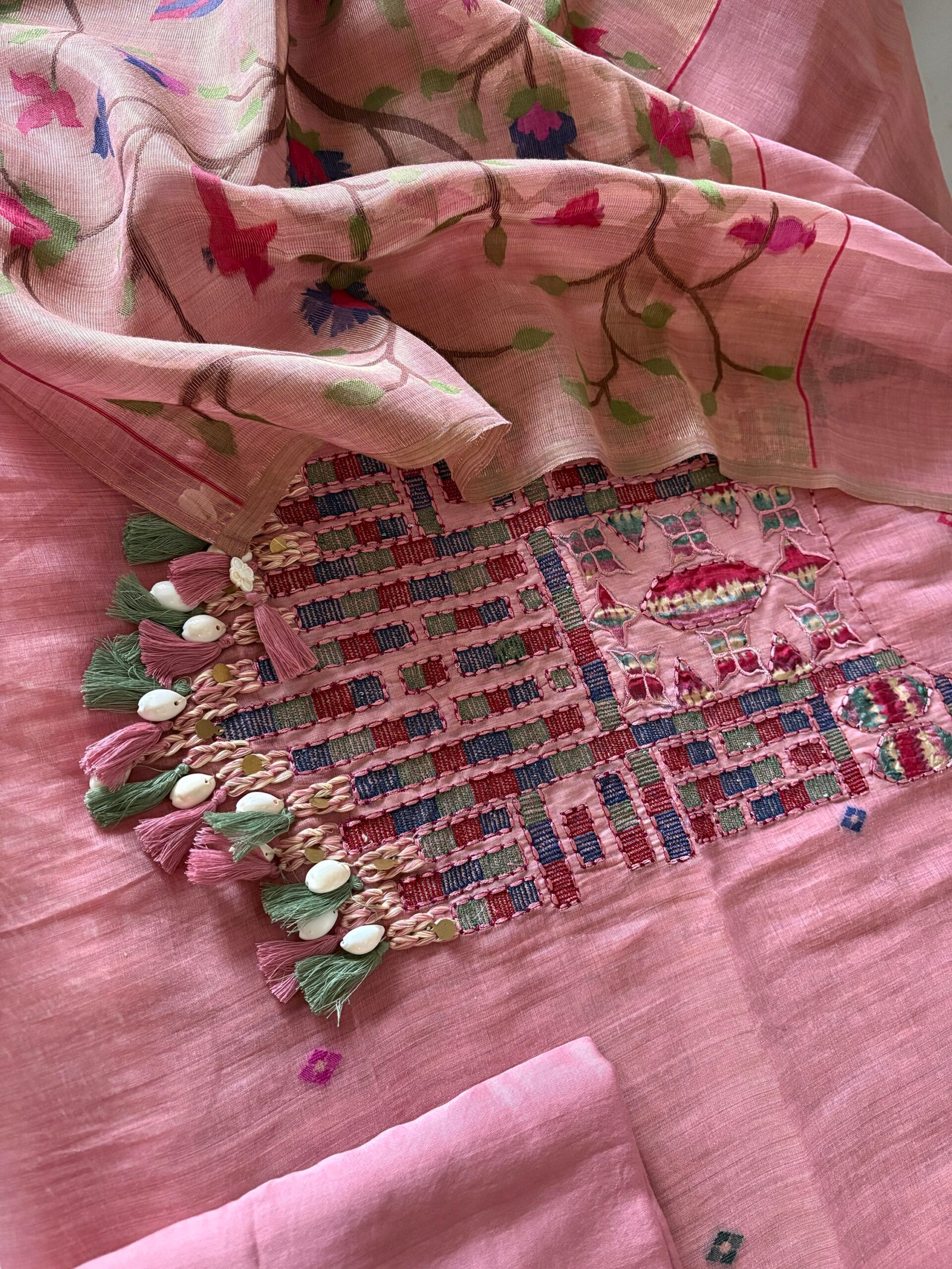 Embroidered Woven Soft Chanderi Cotton Jamdani Salwars by Ikhtirah - Image 2