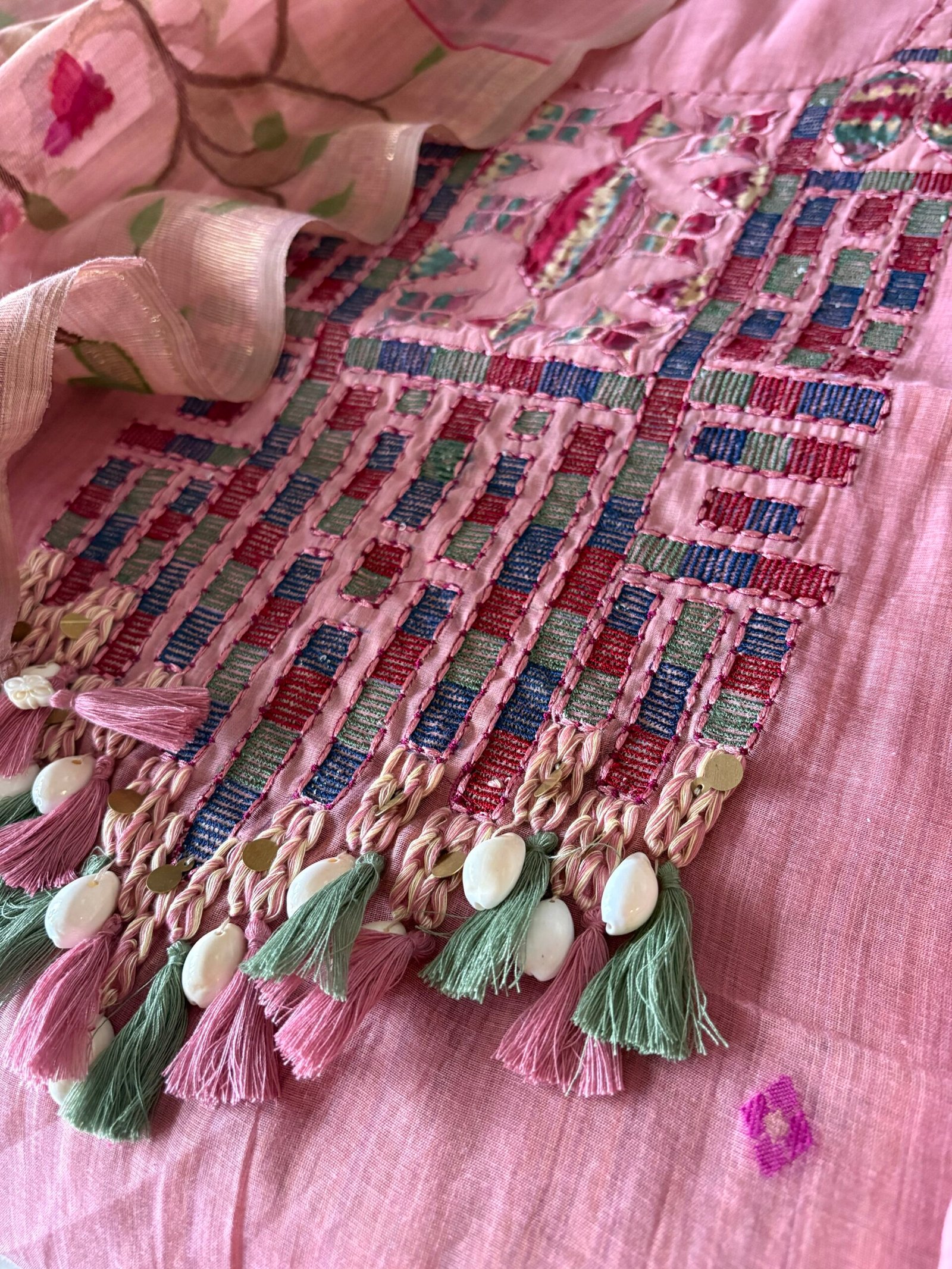 Embroidered Woven Soft Chanderi Cotton Jamdani Salwars by Ikhtirah - Image 3