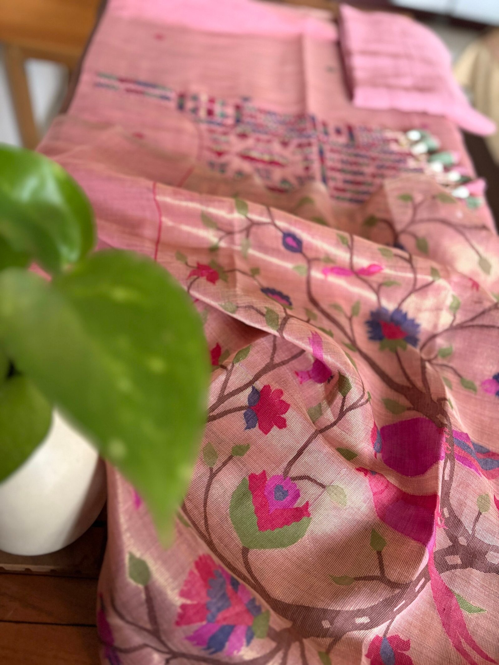 Embroidered Woven Soft Chanderi Cotton Jamdani Salwars by Ikhtirah - Image 7