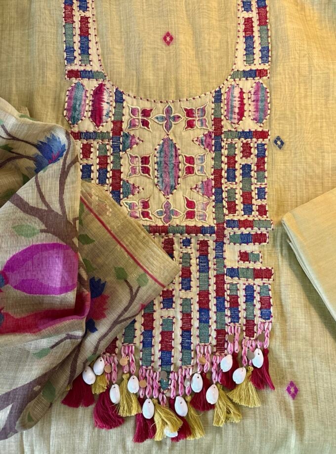 Embroidered Woven Soft Chanderi Cotton Jamdani Salwars by Ikhtirah