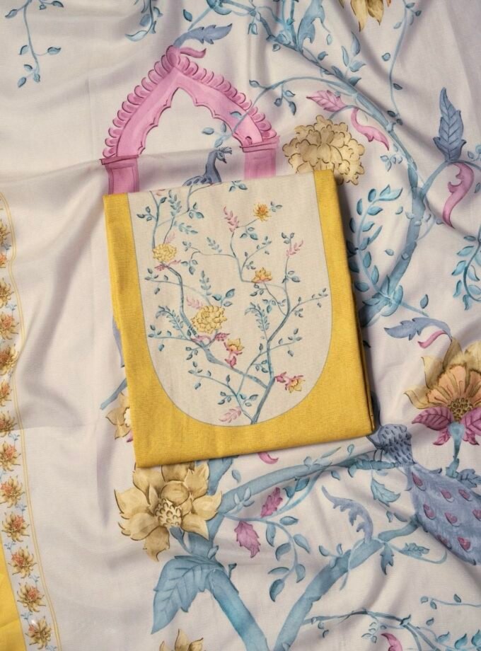 European Floral Inspired Lawn Cotton Salwars Salwars by Ikhtirah (Yellow)