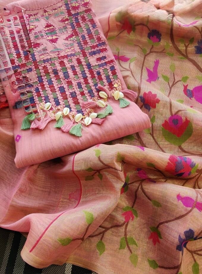 Embroidered Woven Soft Chanderi Cotton Jamdani Salwars by Ikhtirah