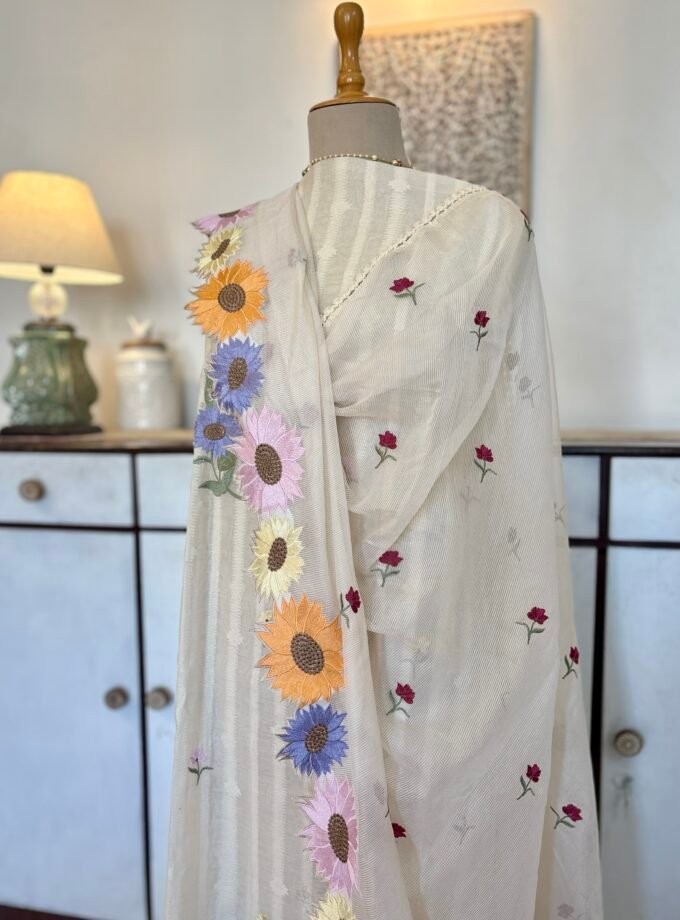 Embroidered Floral Pure Cotton Mul Salwar by Ikhtirah