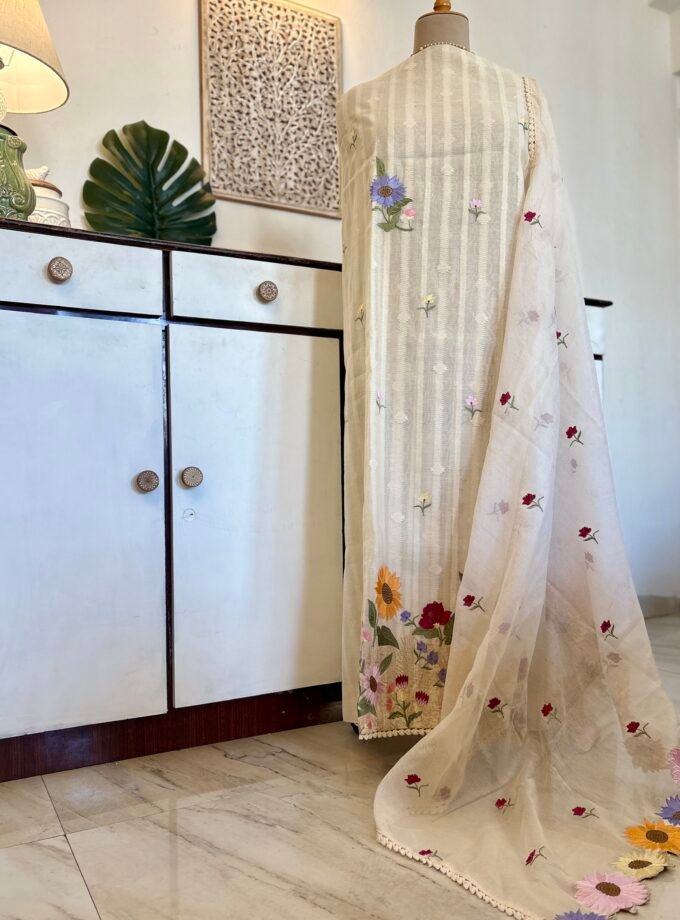 Embroidered Floral Pure Cotton Mul Salwar by Ikhtirah