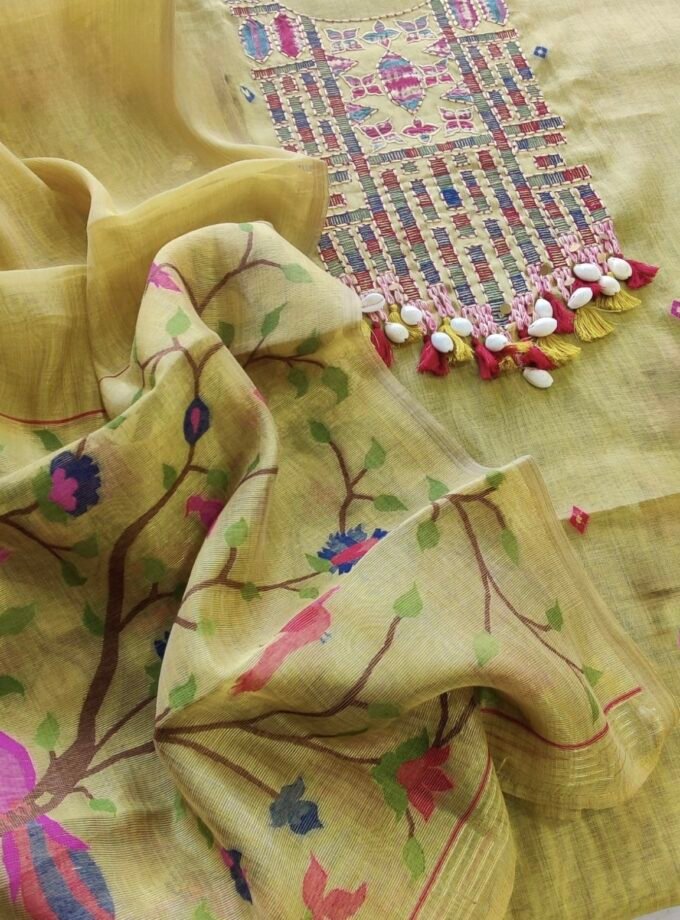 Embroidered Woven Soft Chanderi Cotton Jamdani Salwars by Ikhtirah