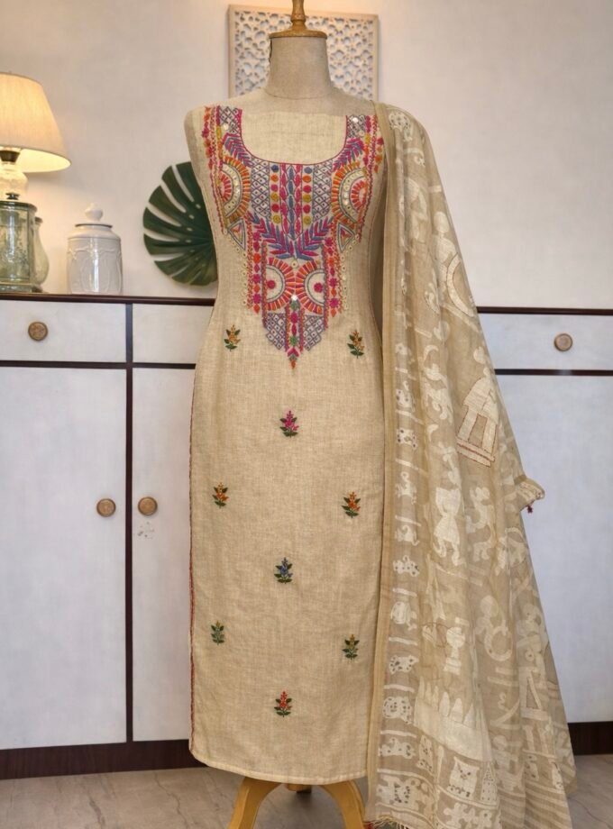 Hand Embroidered Chanderi Cotton Jamdaani Salwars by Ikhtirah