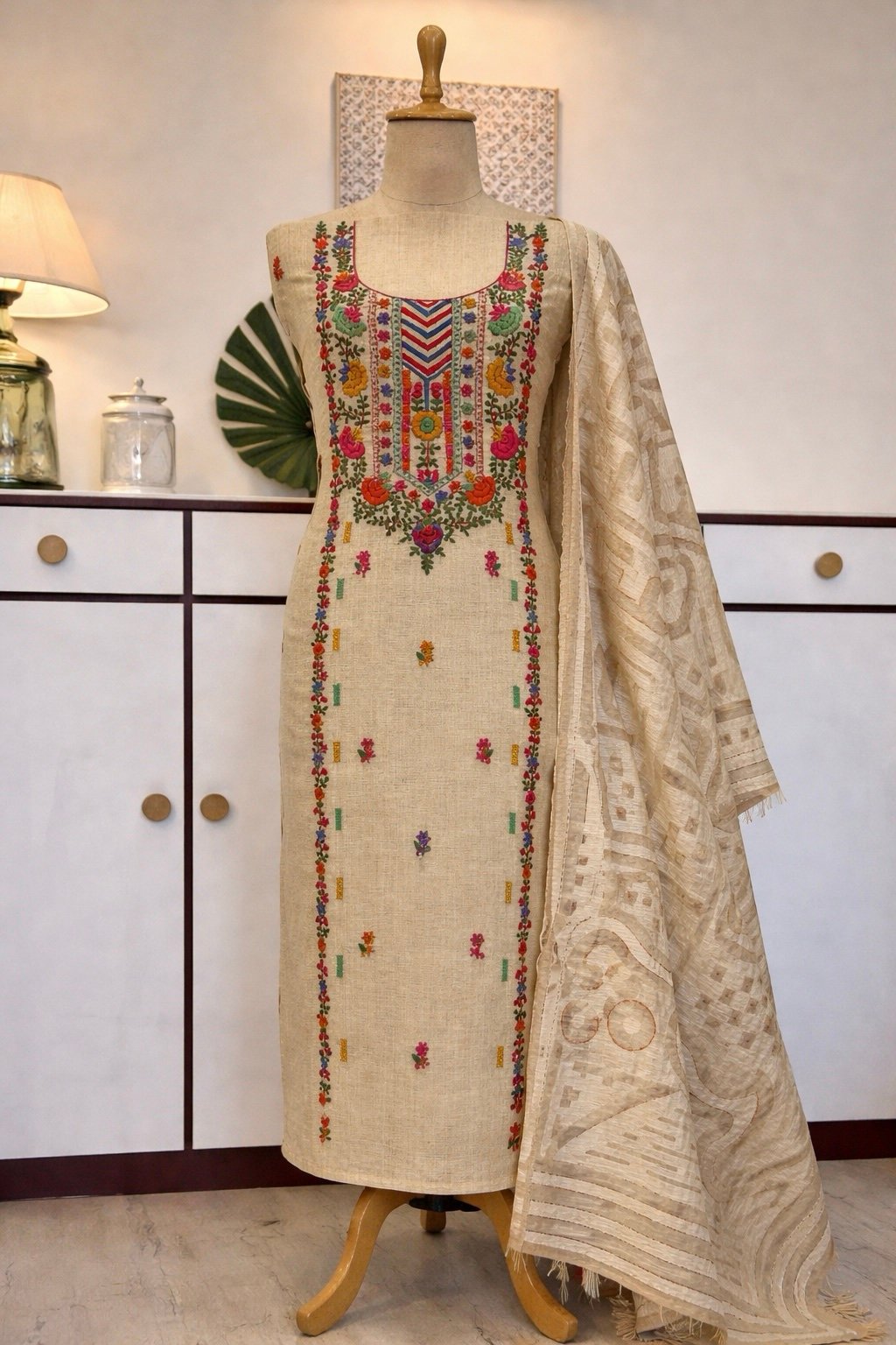 Hand Embroidered Chanderi Cotton Jamdaani Salwars by Ikhtirah - Image 5