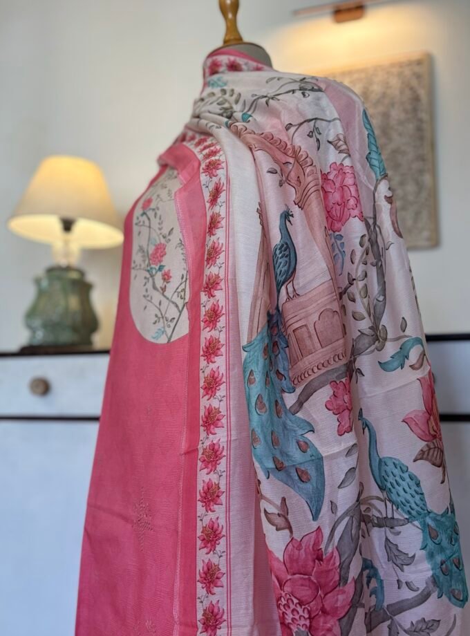 European Floral Inspired Lawn Cotton Salwars Salwars by Ikhtirah (Pink)