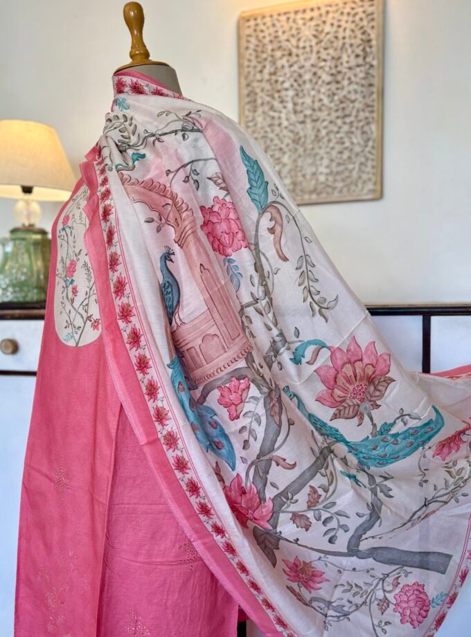 European Floral Inspired Lawn Cotton Salwars Salwars by Ikhtirah (Pink)