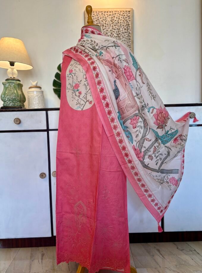 European Floral Inspired Lawn Cotton Salwars Salwars by Ikhtirah (Pink)
