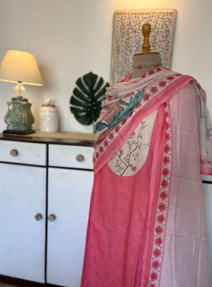 European Floral Inspired Lawn Cotton Salwars Salwars by Ikhtirah (Pink)