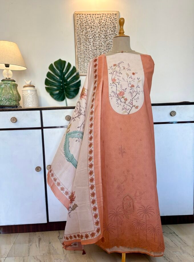 European Floral Inspired Lawn Cotton Salwars Salwars by Ikhtirah (Peach)