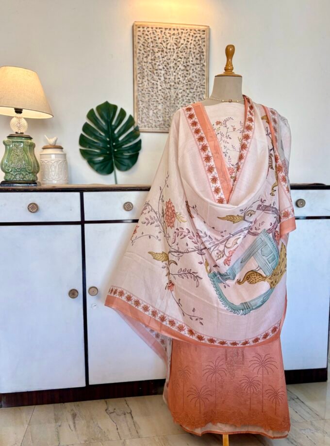 European Floral Inspired Lawn Cotton Salwars Salwars by Ikhtirah (Peach)