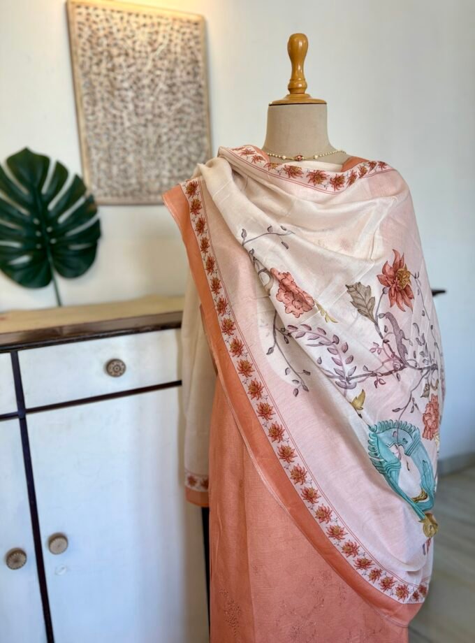 European Floral Inspired Lawn Cotton Salwars Salwars by Ikhtirah (Peach)