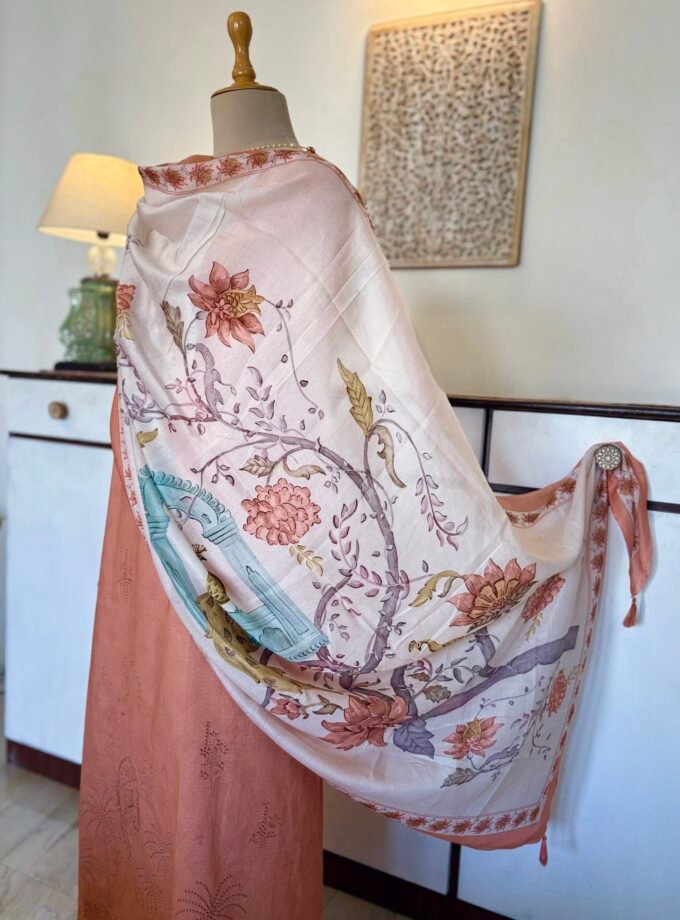 European Floral Inspired Lawn Cotton Salwars Salwars by Ikhtirah (Peach)