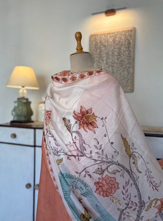 European Floral Inspired Lawn Cotton Salwars Salwars by Ikhtirah (Peach)