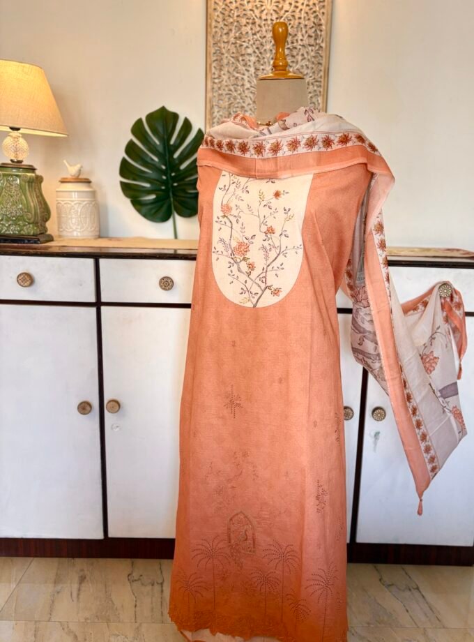 European Floral Inspired Lawn Cotton Salwars Salwars by Ikhtirah (Peach)