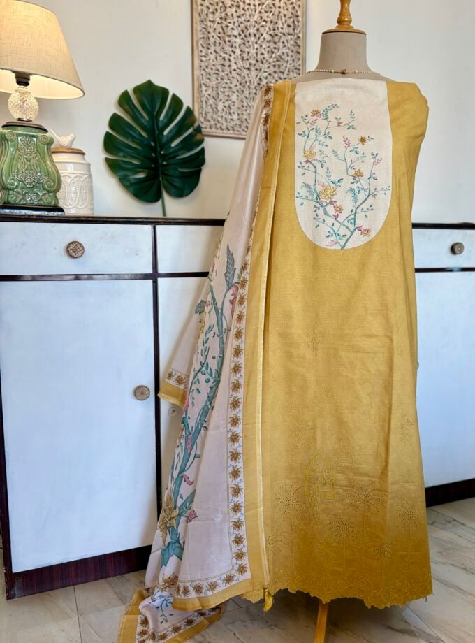 European Floral Inspired Lawn Cotton Salwars Salwars by Ikhtirah (Yellow)