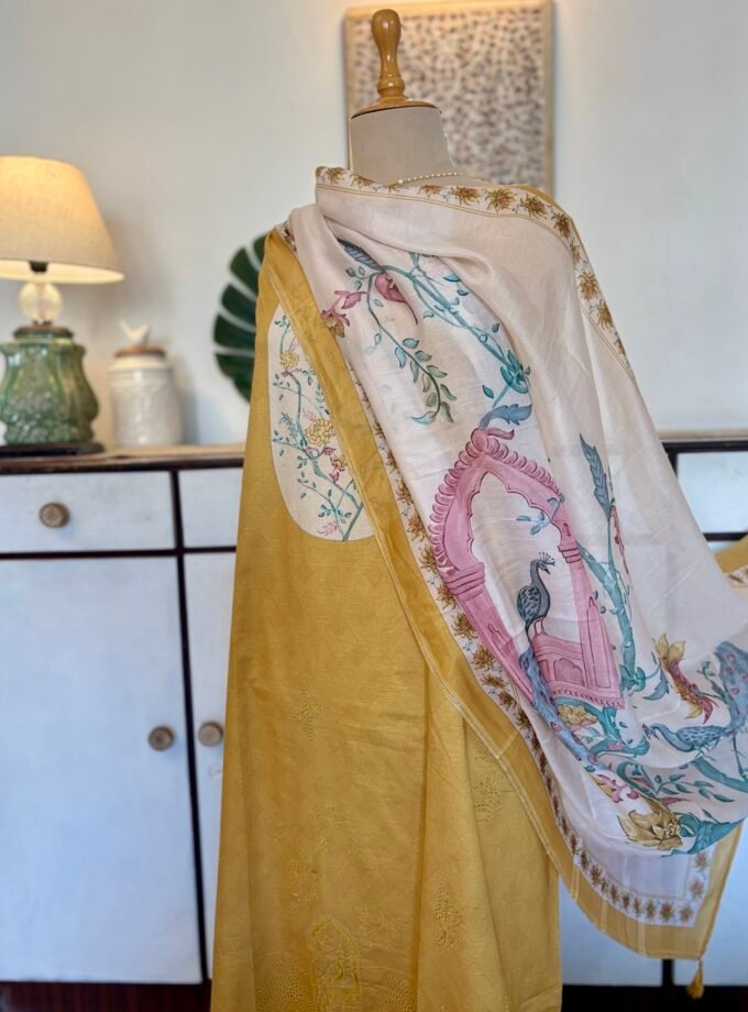 European Floral Inspired Lawn Cotton Salwars Salwars by Ikhtirah (Yellow)