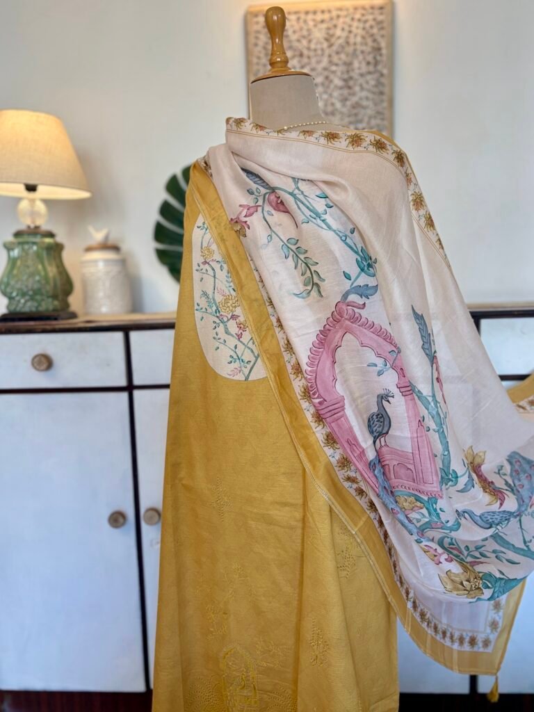 European Floral Inspired Lawn Cotton Salwars Salwars by Ikhtirah (Yellow)