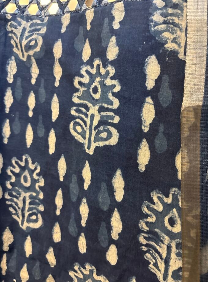 Hand Embroidered with real mirrors and Indigo Cotton Salwars by Ikhtirah