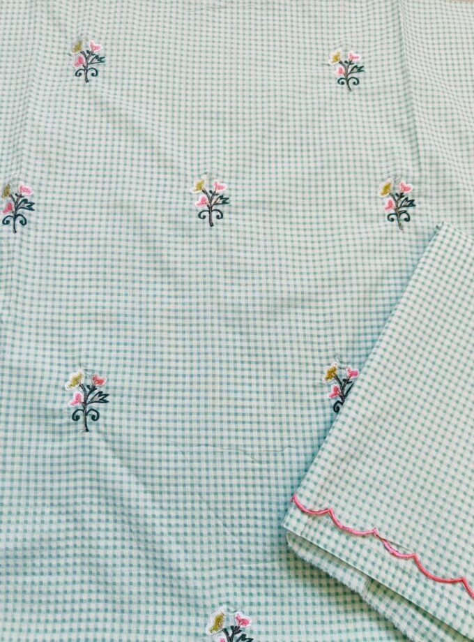 Pure Cotton Embroidered Co-ord Fabrics by Ikhtirah (Green)