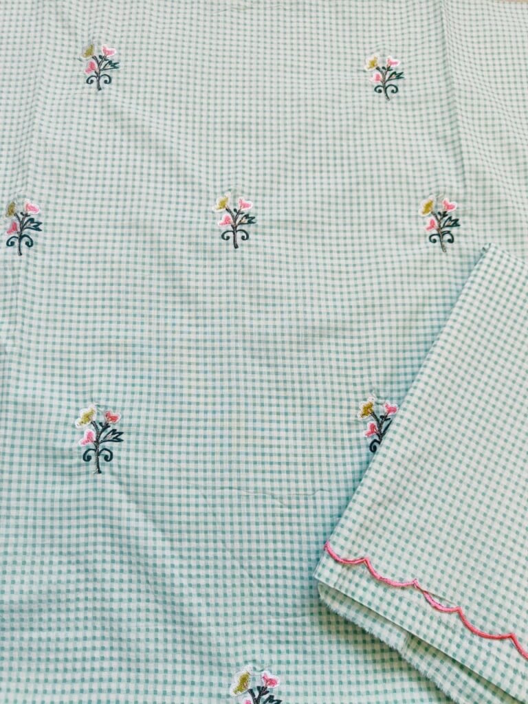 Pure Cotton Embroidered Co-ord Fabrics by Ikhtirah (Green)