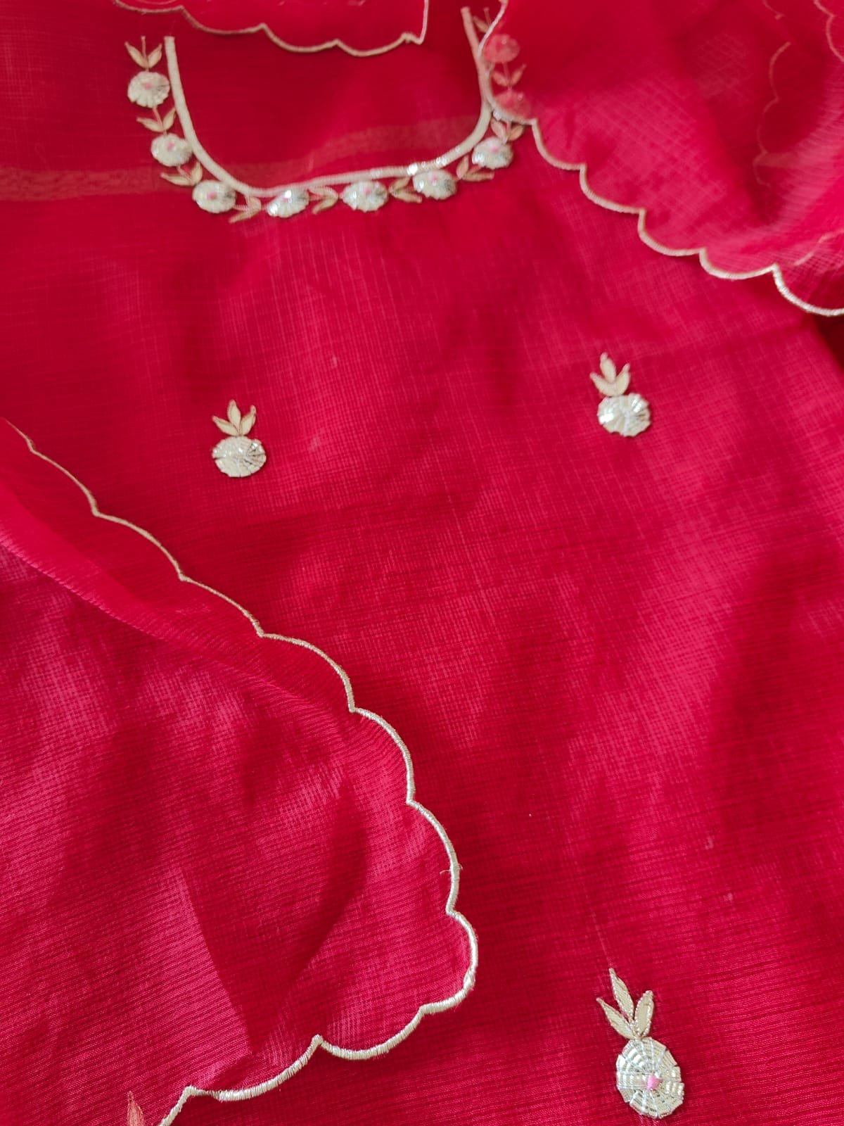 Hand Katcha Gota Patti Worked Kota Doriya Salwars by Ikhtirah (Red) - Image 2