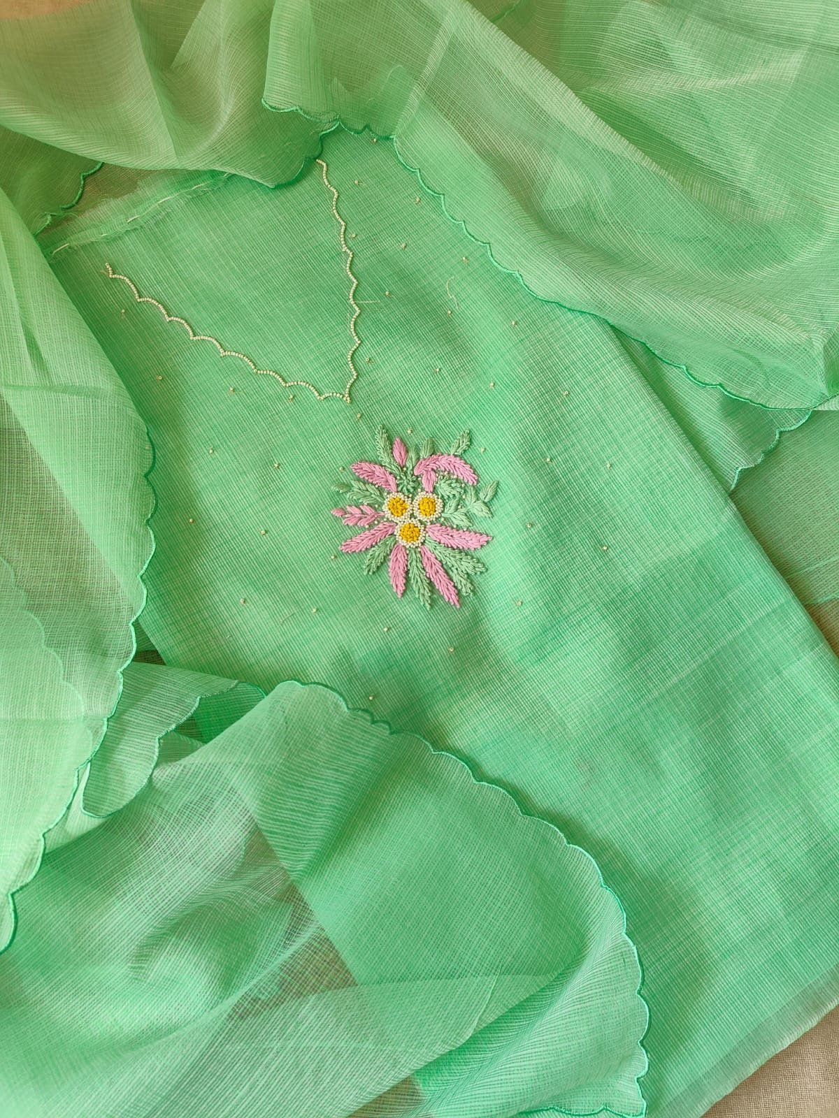 Hand Knot and Bead Worked Kota by Kota Salwars by Ikhtirah (green)