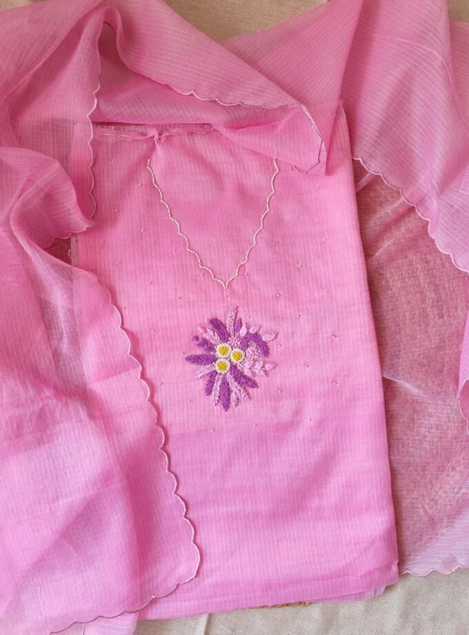 Hand Knot and Bead Worked Kota by Kota Salwars by Ikhtirah (Pink)
