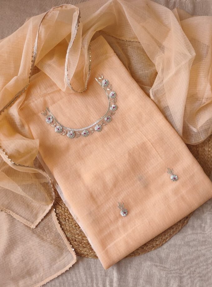 Hand Katcha Gota Patti Worked Kota Doriya Salwars by Ikhtirah (Peach)