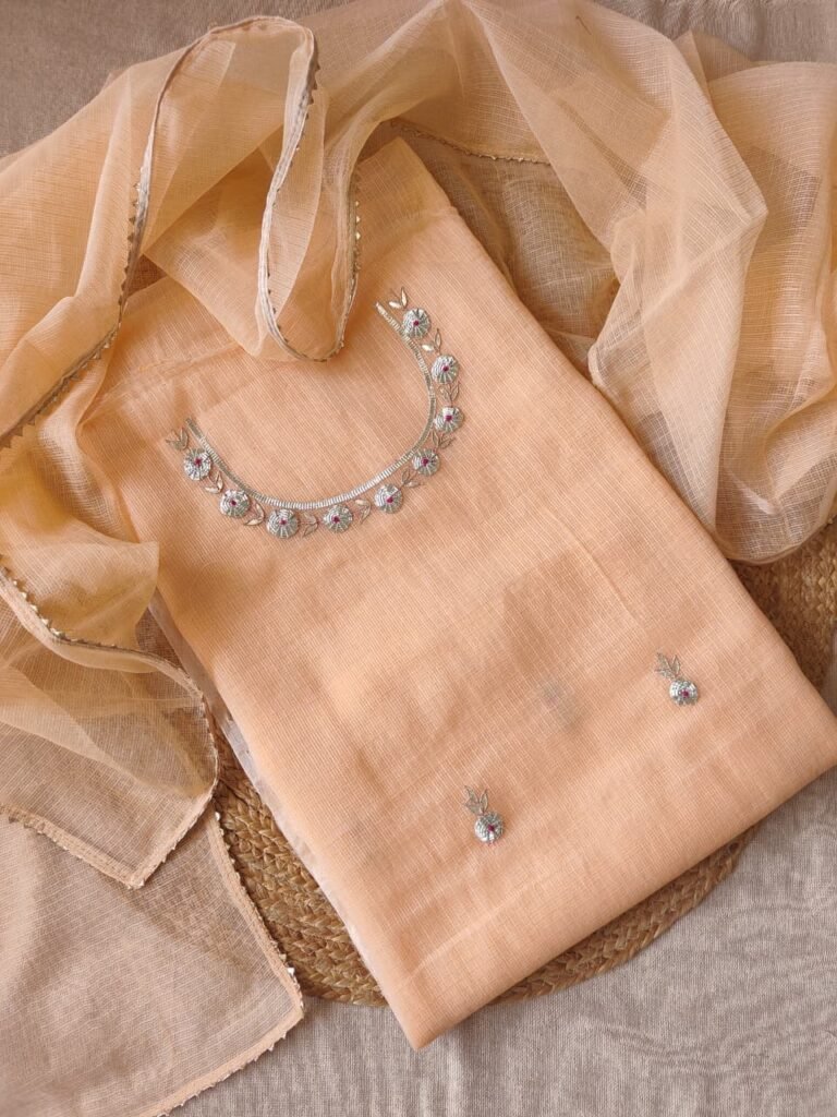 Hand Katcha Gota Patti Worked Kota Doriya Salwars by Ikhtirah (Peach)
