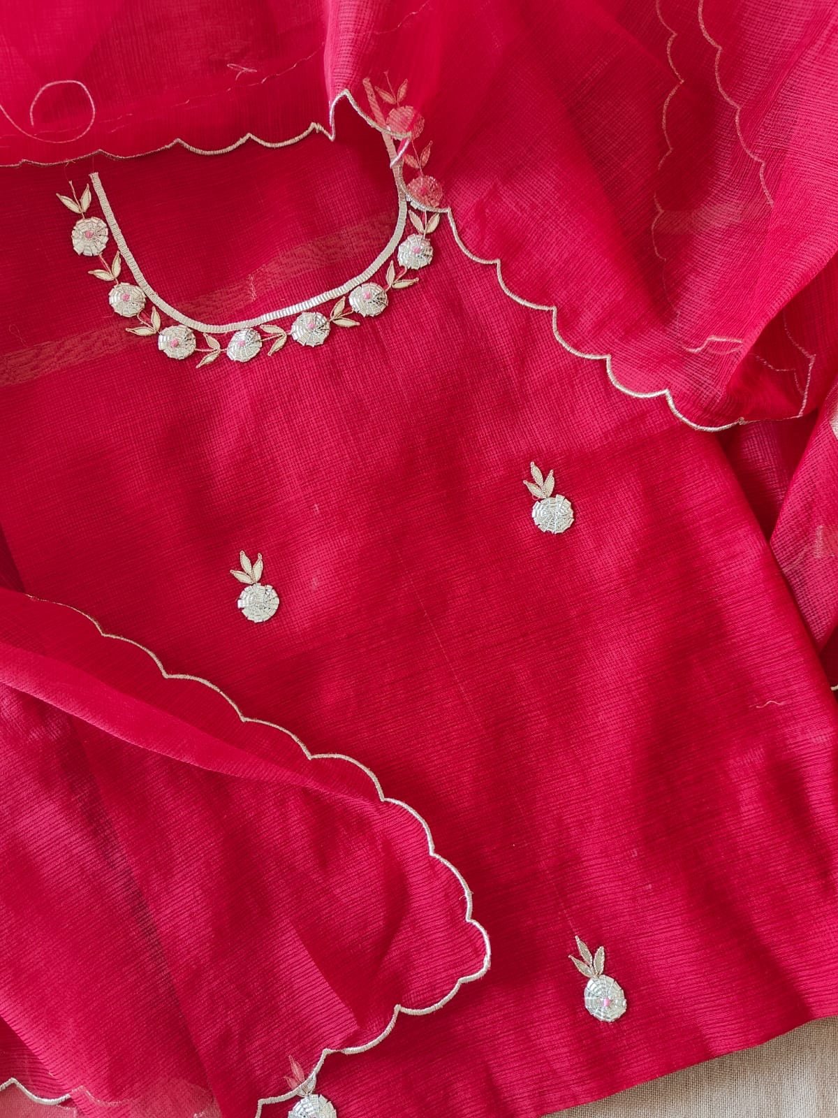 Hand Katcha Gota Patti Worked Kota Doriya Salwars by Ikhtirah (Red) - Image 3