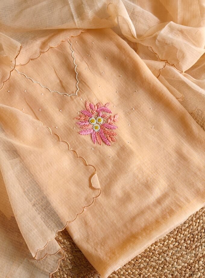 Hand Knot and Bead Worked Kota by Kota Salwars by Ikhtirah (Orangish Peach)