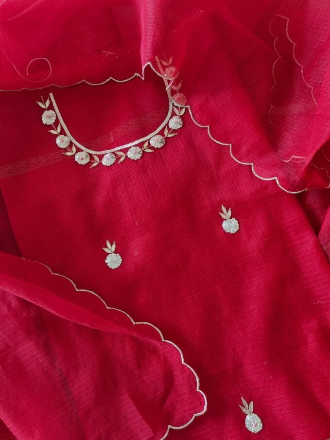Hand Katcha Gota Patti Worked Kota Doriya Salwars by Ikhtirah (Red)