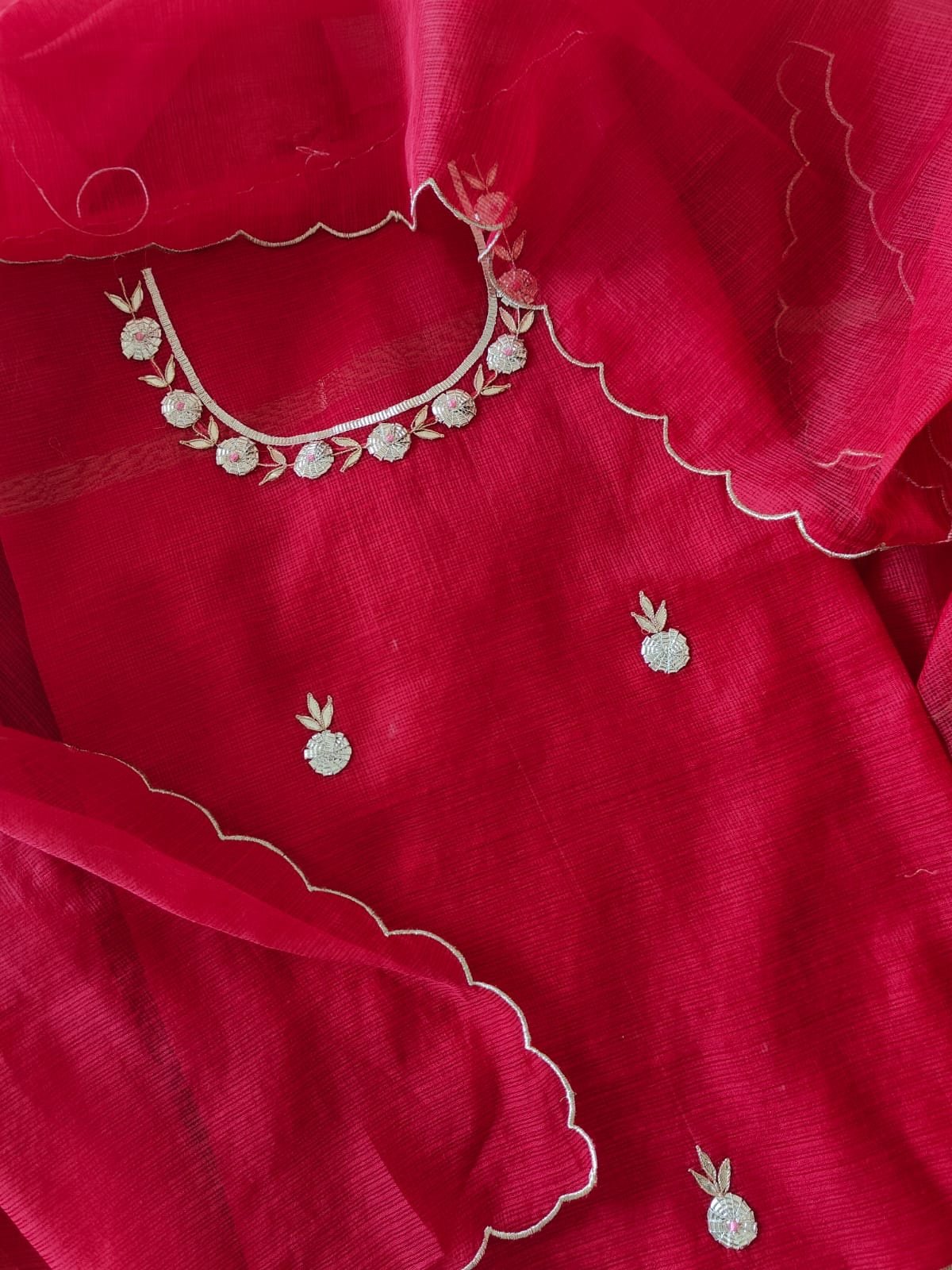 Hand Katcha Gota Patti Worked Kota Doriya Salwars by Ikhtirah (Red)