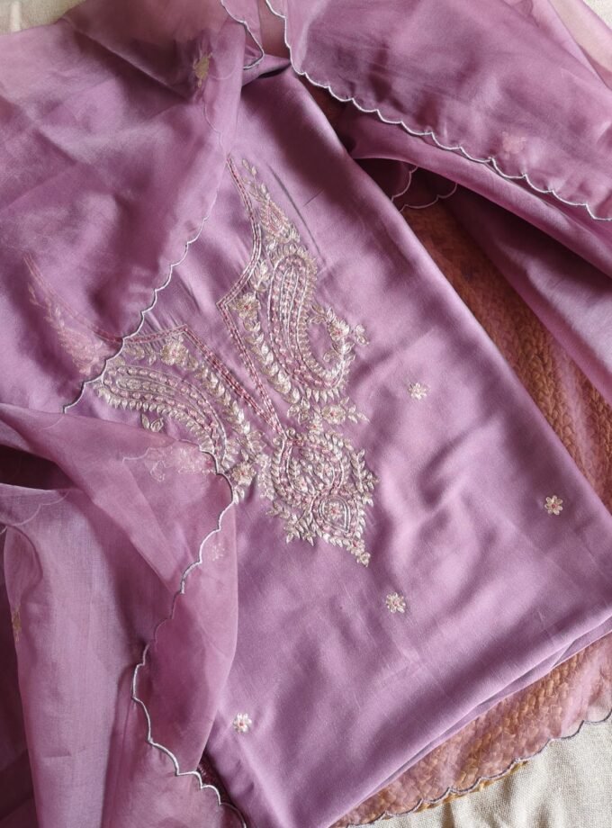 Embroidered Manual Pittan worked Muslin Silk Salwars by Ikhtirah