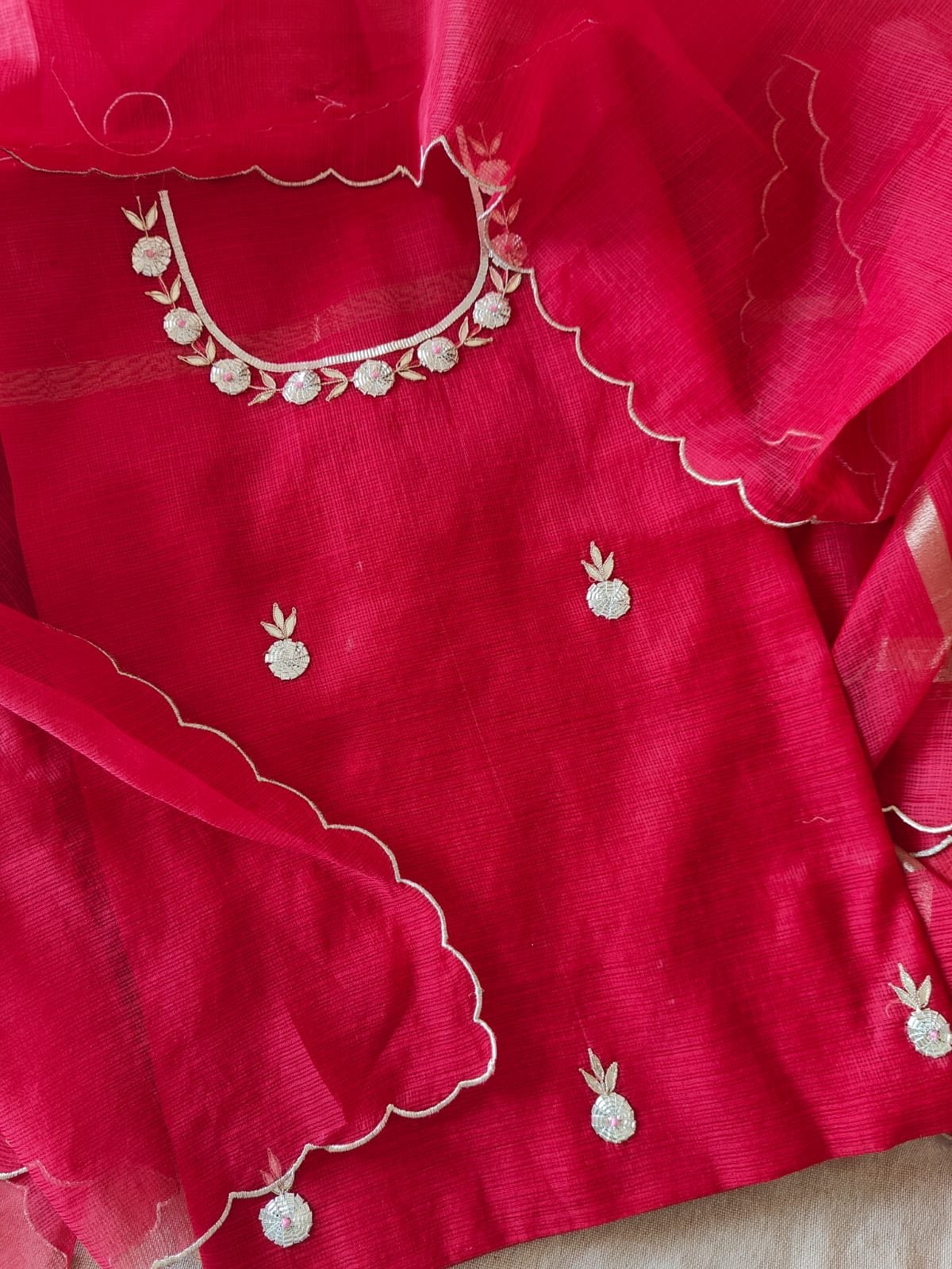 Hand Katcha Gota Patti Worked Kota Doriya Salwars by Ikhtirah (Red) - Image 4
