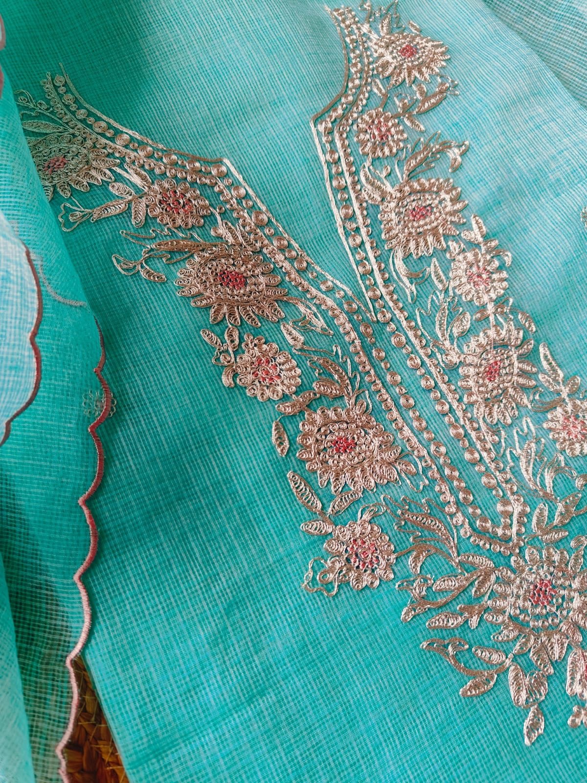 Handcrafted Mori worked Kota by Kota Salwars by Ikhtirah (Aqua) - Image 3