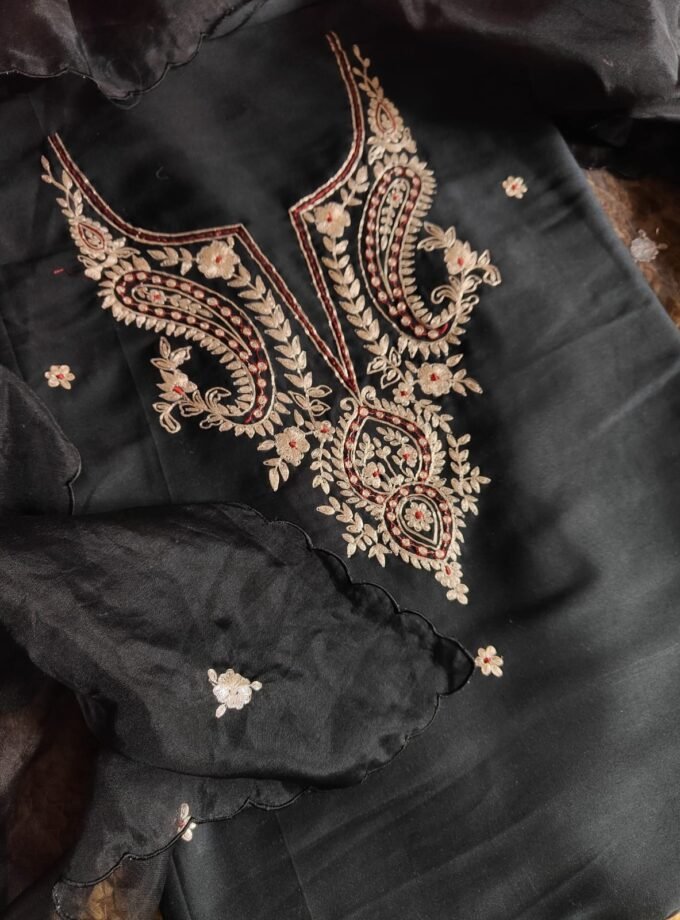 Embroidered Manual Pittan worked Muslin Silk Salwars by Ikhtirah
