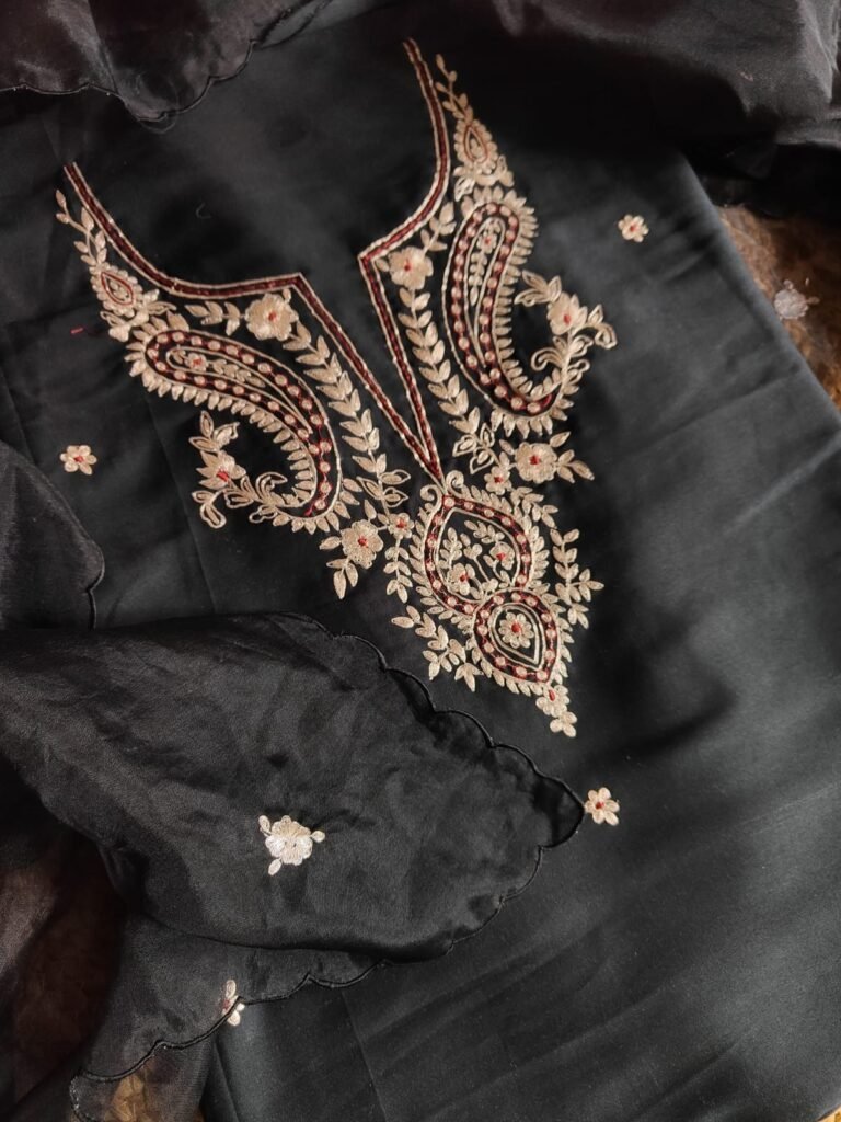 Embroidered Manual Pittan worked Muslin Silk Salwars by Ikhtirah