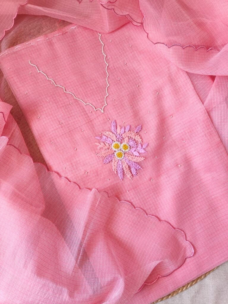 Hand Knot and Bead Worked Kota by Kota Salwars by Ikhtirah (Pink)