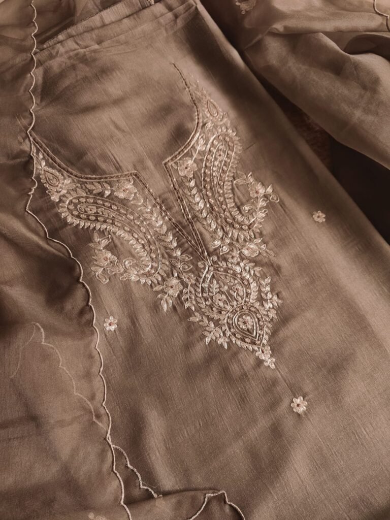 Embroidered Manual Pittan worked Muslin Silk Salwars by Ikhtirah
