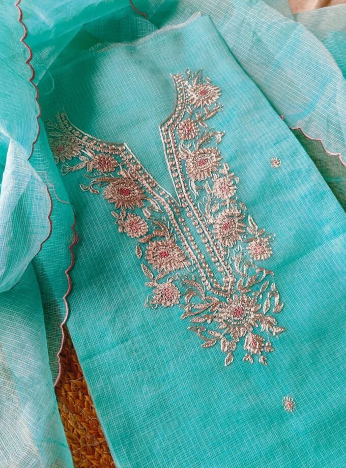Handcrafted Mori worked Kota by Kota Salwars by Ikhtirah (Aqua)