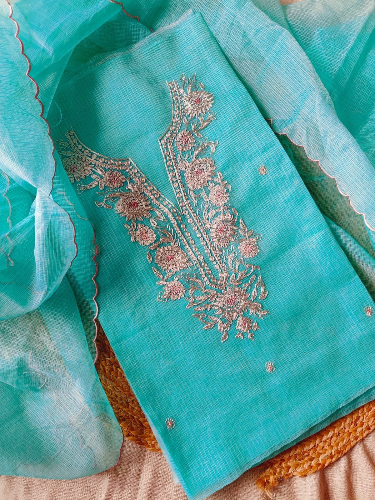 Handcrafted Mori worked Kota by Kota Salwars by Ikhtirah (Aqua) - Image 2