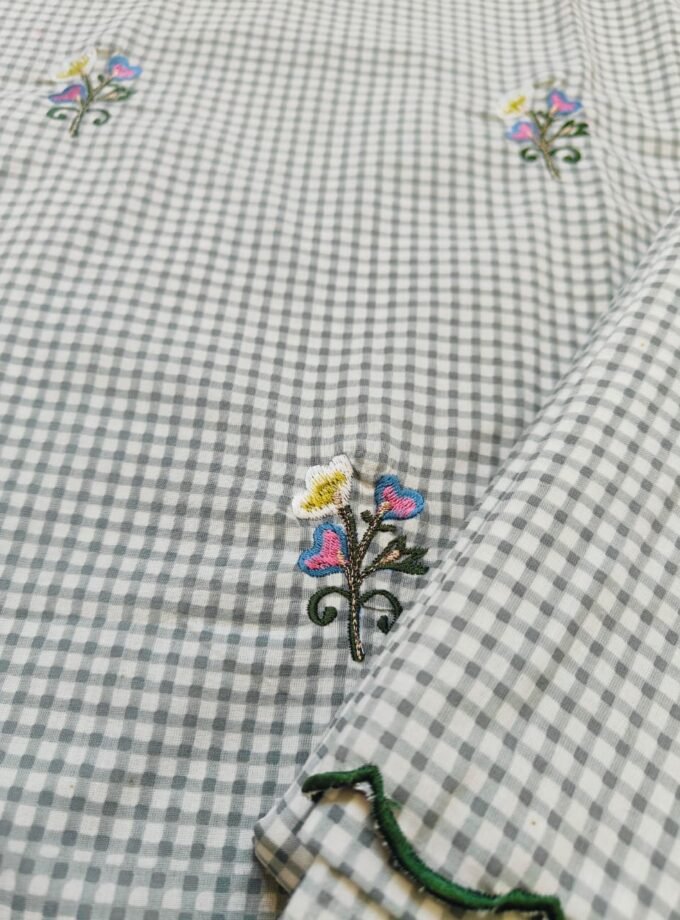 Pure Cotton Embroidered Co-ord Fabrics by Ikhtirah (Grey)