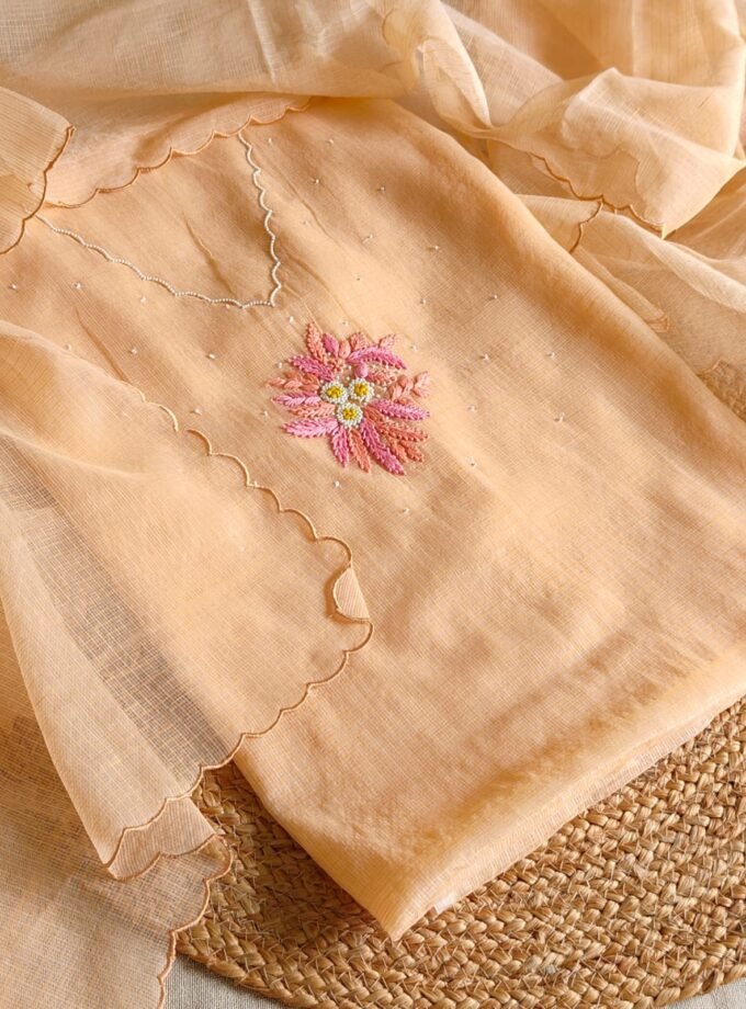 Hand Knot and Bead Worked Kota by Kota Salwars by Ikhtirah (Orangish Peach)