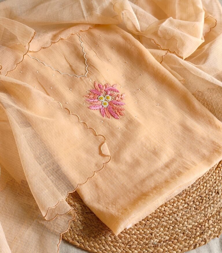 Hand Knot and Bead Worked Kota by Kota Salwars by Ikhtirah (Orangish Peach)